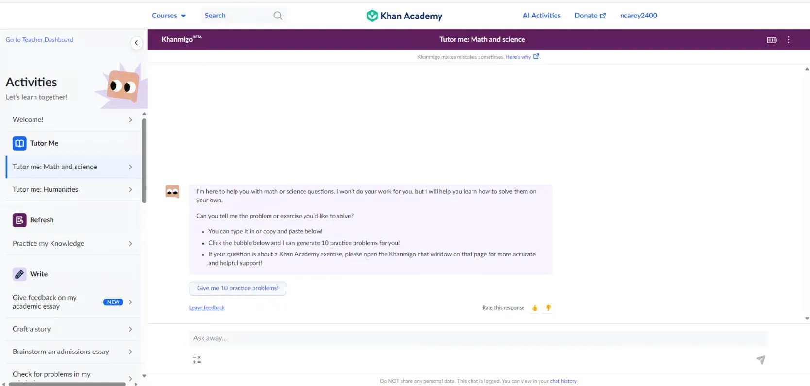 "Khanmigo Dashboard"
